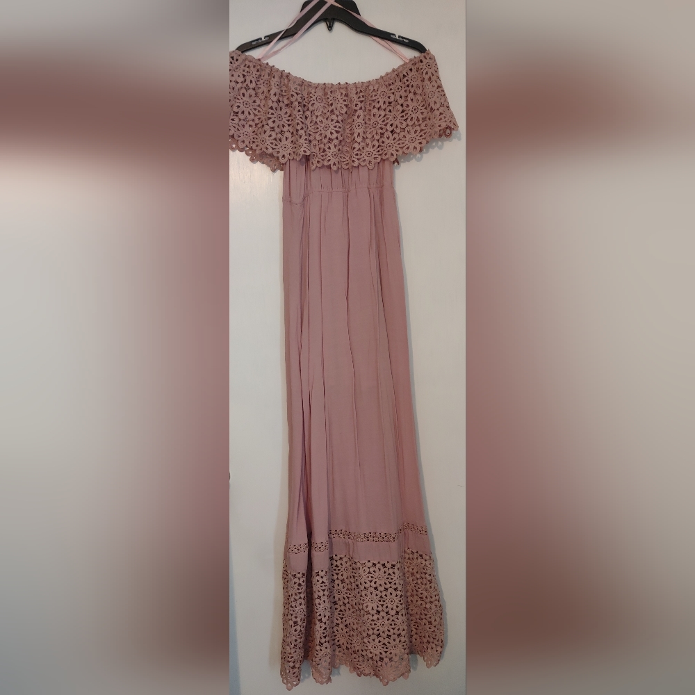 Mauve off the shoulder maxi dress